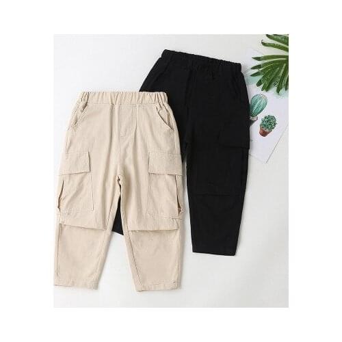 2021 Spring New Boys Big Pocket Casual Pants Korean Baby Loose Woven Pants Girls' Solid Sport Pant Toddler Trousers Baby Clothes