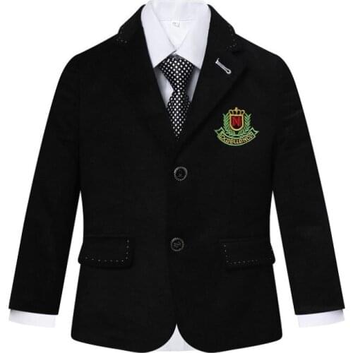 New Spring Arrival College Style Boy Ceremonial Robe/Black Embroidery Boy 2-piece Formal Suit/Flower Boy Suit3369