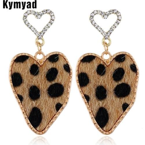 Kymyad New Earrings 2019 Gold Color Long Earrings Crystal Heart Statement Earrings For Women Jewelry Punk Leopard Style Earring