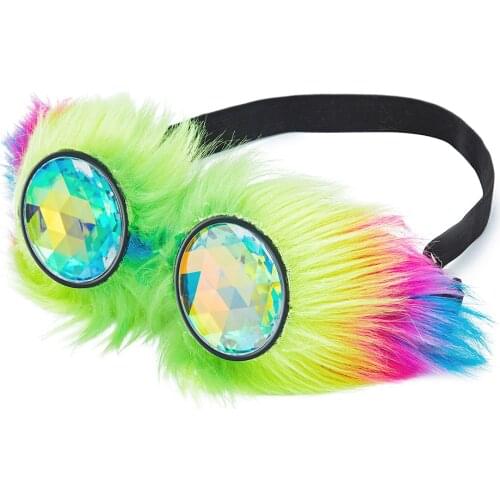 Kaleidoscope Rave Goggles Steampunk Glasses with Rainbow Crystal Glass Lens Gothic Punk Goggles Cosplay Party for Halloween
