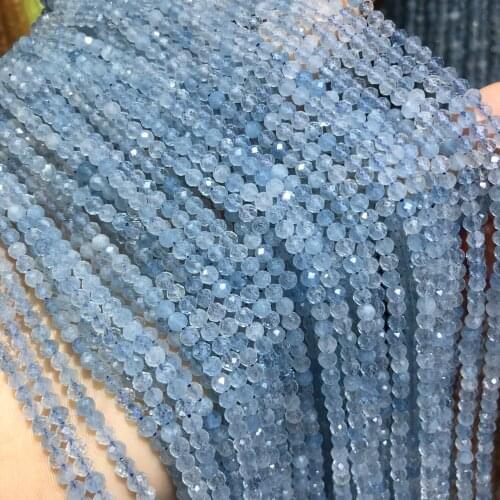 Wholesale Natural Ice Aquamarines Stone Beads Small Faceted Loose Round Beads For DIY Jewelry Making Necklace Bracelet Gift 14