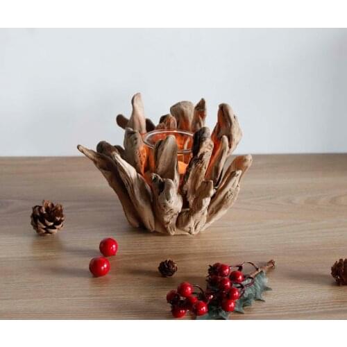 Original solid wood candle holder creative party decoration Nordic restaurant desktop display photography romantic props gifts