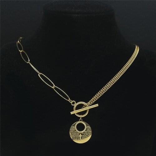 Christian Cross Scripture Stainless Steel Choker Necklace Round Chain Necklace Women Jewelry chaine acier inoxydable N4295S02