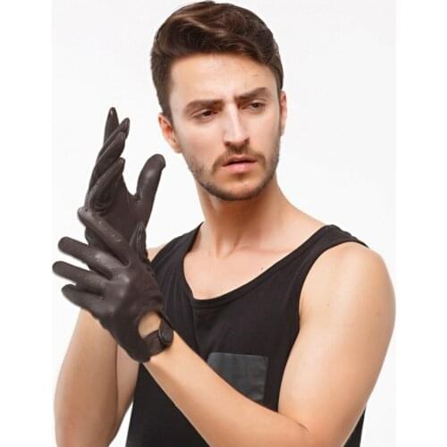 Men Cool Real Deerskin Motorcycle Driving Gloves Full Finger Sports Non-slip Breathable Genuine Leather Gloves Men AGD021