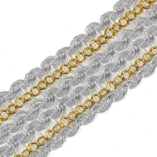 Braided Silver Gold Ribbon Lace Applique Trim Gimp Tape Lace Venice Sewing Accessories For Clothes design 20yards T1507
