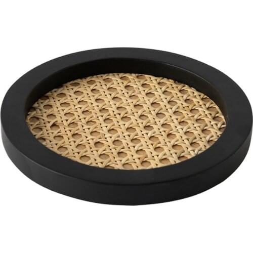 Home Nordic Rattan Woven Tray Wooden Handmade Ins Wind Rectangular Geometric Ornament Key Storage Tray