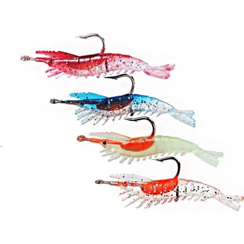 1PC/4PCS Luminous Shrimp Fake Baits Fishy Smell Artificial Trout Bait with Single Hook Fishing Lures Small Outdoor Fishing Tool