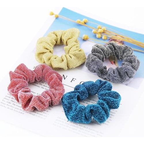 2pcs simple elastic headgear for girls glittering intestine circle head flower hair rope jewelry wholesale