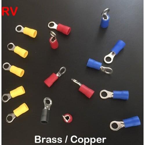 RV2-8 RV2-10 RV2-12 Yellow Red Blue Black Green Brass Copper O Ring Insulation Round Cable Wire Connector CrimpTerminal