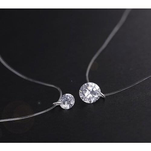 925 Sterling Silver Dazzling Zircon Necklace And Invisible Transparent Fishing Line Simple Pendant 38-40cm Personality Jewelry