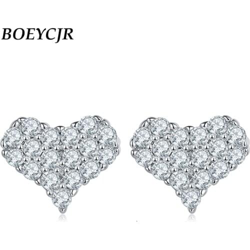 BOEYCJR 925 Silver Loving Heart Total 0.3ct D color Moissanite VVS Fine Jewelry Diamond Stud Earring for Women