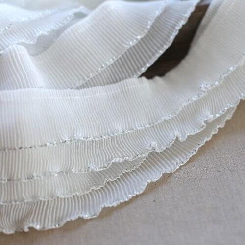 1Meter Chiffon Ruffle Lace Trim 6CM Wide White Pleated Stretch Ribbon DIY Dress Collar Clothing Material Sewing Edge