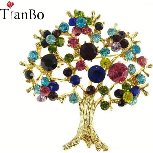 TianBo New Colorful Christmas tree brooch, noble shawl full of stars life tree corsage, ladies coat chest accessories