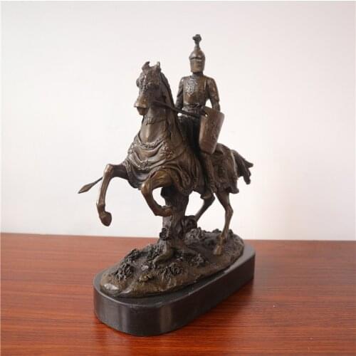Knight cavalry Copper Art sculpture man warrior ride horse statue marble base Knight QIbronze crafts