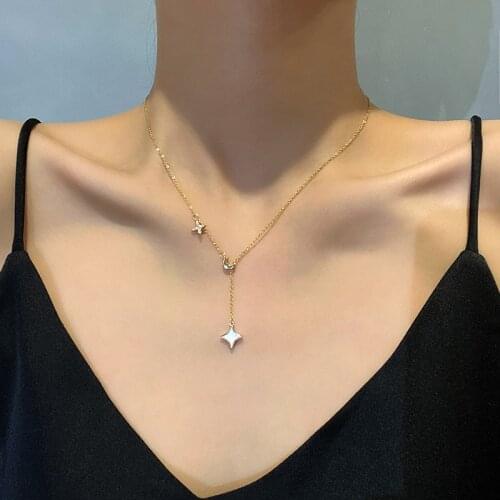 Vintage Star Moon Pendant Necklaces For Women Titanium Steel Clavicle Chain Personality Charm Korean Design Female Jewelry Gifts