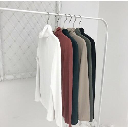 Turtleneck Women O-neck Long Sleeve T shirts Lady White Cotton Tops Female Soft Casual Tees Womens Black T-shirt