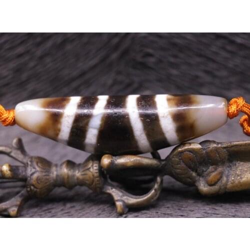 Magic Power Tibetan Old Agate 4 stripe horn-shape 72mm Long dZi Bead Totem LKbrother Sauces Top Quality Garrentee