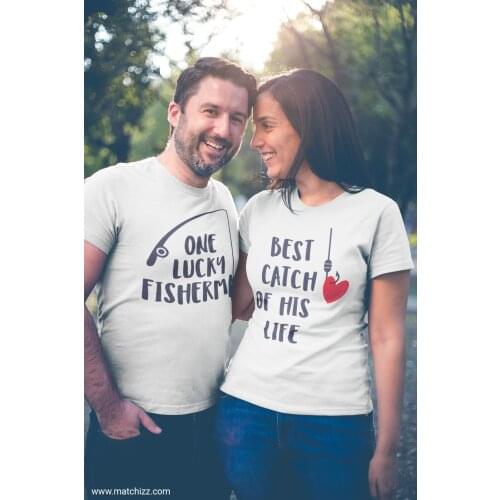 One Lucky Fisherman Best Catch of His Life Funny Fishing Shirts Fishing Couples TShirts Husband Wife T Shirt Valentines Day Gift