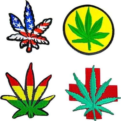 Green Cactus Embroidered Patches For Clothing Embroidery Patch Iron On Patches On Clothes Maple Leaf Badge Stripe Sticker