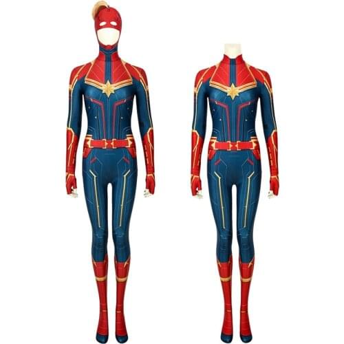 Adult Women Captain Carol Danvers Jumpsuit Cosplay Costume Halloween Masquerade Printing Bodysuit