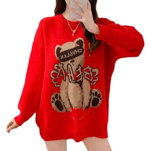 Knitted Harajuku Winter Clothes Women 2021 Oversized Sweater Long Sleeve Top Gothic Fashion Bear Kawaii Cartoon Streetwear Femme