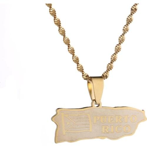 Stainless Steel Puerto Rico Map Pendant Necklace for Women Puerto Ricans Map Charm Jewelry