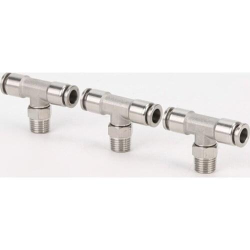 1/8" 1/4" 3/8" 1/2" BSP Male Thread 304 Stainless Steel Tee 3 Way One Touch Air Pneumatic Push In Fitting Quick Connector