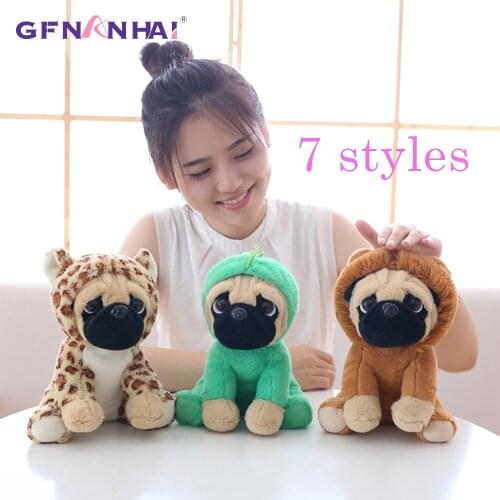 1pc 20cm 7 styles SharPei turned dog doll plush toy hat dog doll simulation belldog Pug Stuffed animals Toys For Children gift