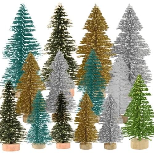 12pcs Small DIY Christmas Tree Fake Pine Tree Mini Sisal Snow Frost Bottle Brush Christmas Tree Santa Snow Frost Village House 4