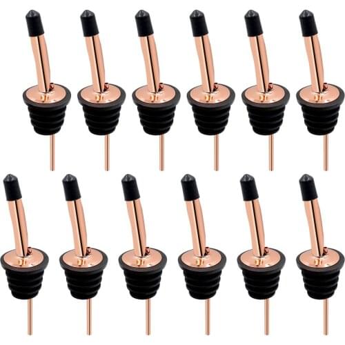12 Pack Stainless Steel Classic Bottle Pourers Tapered Spout - Liquor Pourers with Rubber Dust Caps