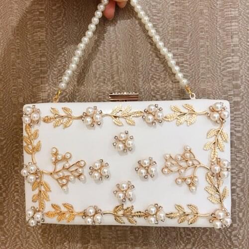 20x12CM Beautiful Pearl Dinner Bag Diamond-studded Leather Flap Bag Banquet Dress Clutch Bag Wedding Women a6803