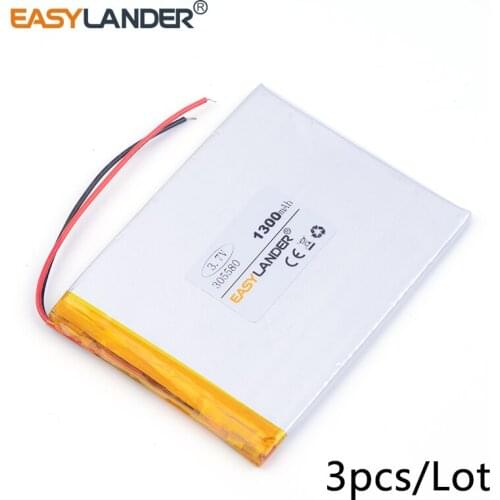 3pcs /Lot 3.7v lithium Li ion polymer rechargeable battery 305580 1300mAh For MP4 PSP GPS Tablet PCs PDA 035580