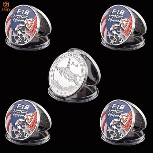 5Pcs/Lot US Military Fighter F-16 Fighting Falcon US Air Force Silver Plated Challenge Coin Collection And Business Gifts