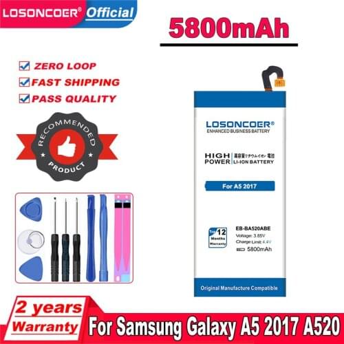 LOSONCOER 5300mAh EB-BA520ABE Battery For Samsung A5 2017 A520 SM-A520D SM-A520S SM-A520K SM-A520L SM-A520F Battery