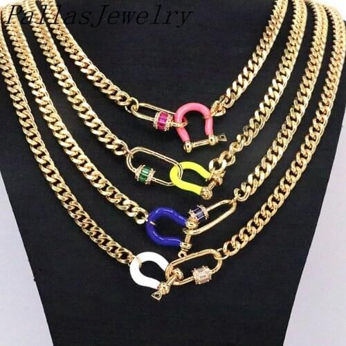 5Pcs Curb Cuban Link Chain Choker Necklace Carabiner Clasps Necklaces for Men Women Jewelry Punk Jewelry Gifts
