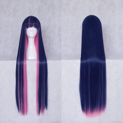 Panty & Stocking with Garterbelt Anarchy Stocking Cosplay Wigs 100cm/39inches Blue Pink Mix Long Straight Hair With free wig net