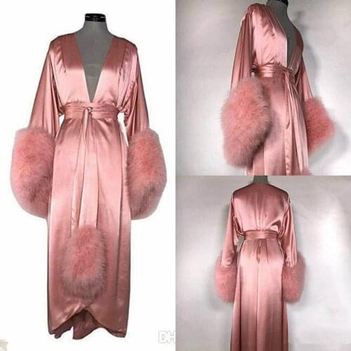 Womens Bathrobe Fur Full Length Pink Nightgown Pajamas Sleepwear Lingerie Womens Occasions Gowns Housecoat Nightwear Shawls