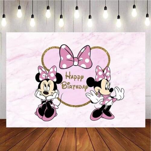 Cartoon Pink Marbling Girl Mouse Photography Background Backdrop Birthday Party Decoration Wallpaper Tapestry Photo Studio