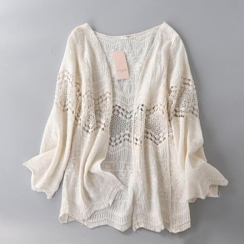 Large size pure cotton hollow embroidered cardigan shawl womens summer loose seaside beach vacation sun protection clothing air