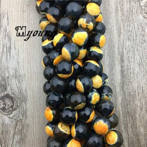 Fashion Faceted Black And Yellow Fire Agates Beads, Round Agates Loose Beads, Wholesale Bracelet Making Accessories, MY1632
