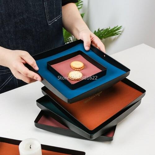 New Nordic Design Wrought Iron And Leather Plate Coffee Cup Serving Plate Jewelry Display Tray Creative Tableware Restaurant