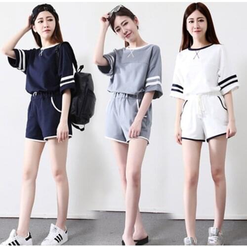 2020 summer new short fashion pajamas two piece set summer short sleeve shorts running casual sportswear set womens fashion