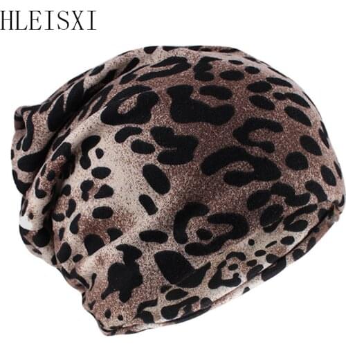 New Style Spring Autumn Warm Women Beanies Skullies Fashion Beauty Leopard Two Used Girl Hat Scarf Hip Hop Dance Hat Sale
