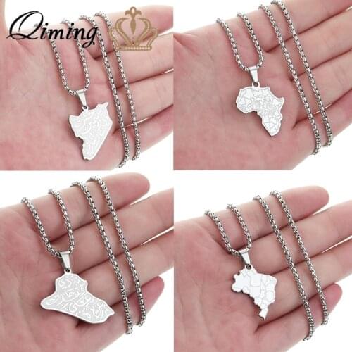 Country Africa Syria Map Pendant Necklace Women Stainless Steel Jewelry Ethiopian Muslim African Map With Flag Men Neckalce
