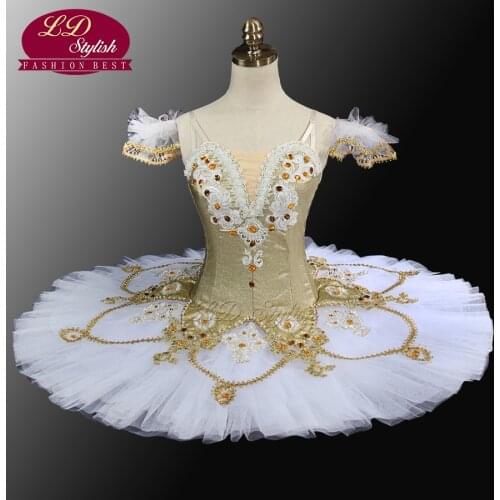 High Quality White Gold Ballet Tutu Professional Tutu Pancake Classical Ballet Tutu Stage Costumes Hot Sale LD0024