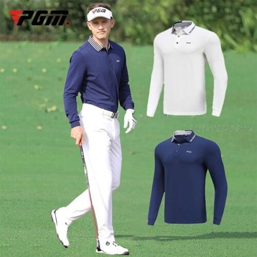 Pgm Spring Golf Long Sleeves Shirts For Men Autumn Breathable Golf Clothes Turn-Down Collar Training Shirts Quick Dry Sportswear