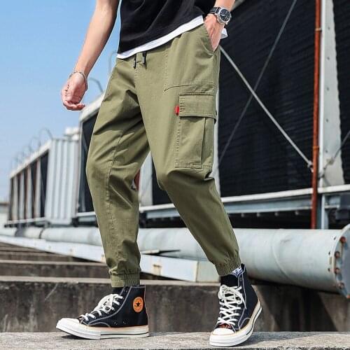 ANSZKTN Hip Hop Multi-pocket Elastic Waist Harem Pants Men Streetwear Punk Casual Trousers Joggers Male Ankle-length Mens Pants