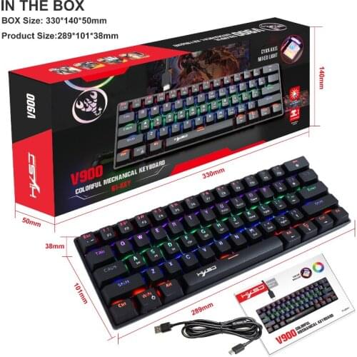 61-key Green Axis RGB Lighting Backlit Multimedia USB Wired Gaming Mechanical Keyboard Mini Portable for Desktop Notebook Tablet