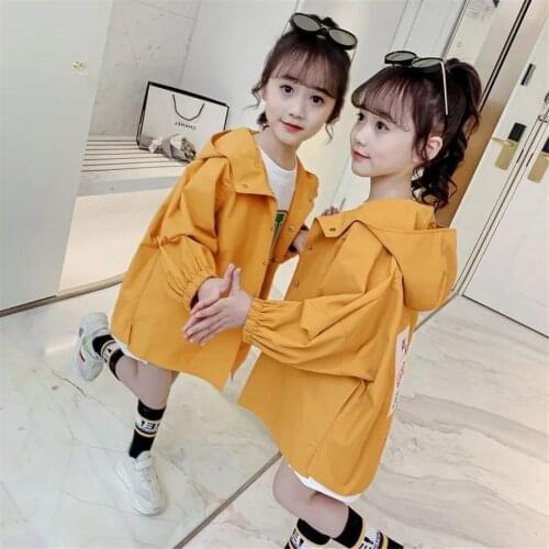 Spring Autumn Girls Windbreaker Jacket Fashion Childrens long-sleeved Solid Zipper Coat Outerwear For 6 7 12 Years Kids Clothes