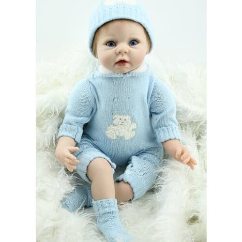 55cm New Vinyl Cute Super Simulation Reborn Baby Doll Lifelike Gift for Children Christmas Present Photography Props Blue Eyes